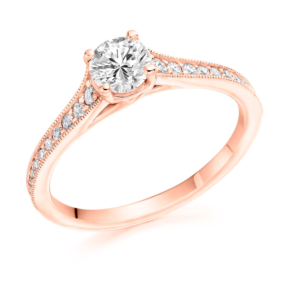 Solitaire with Diamond Set Shoulders Round Brilliant Engagement Ring, 0.50ct in Rose Gold