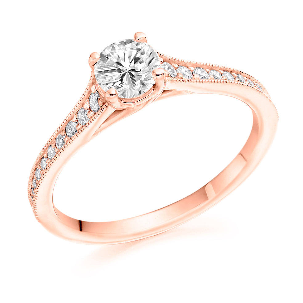 Solitaire with Diamond Set Shoulders Round Brilliant Engagement Ring, 0.50ct in Rose Gold