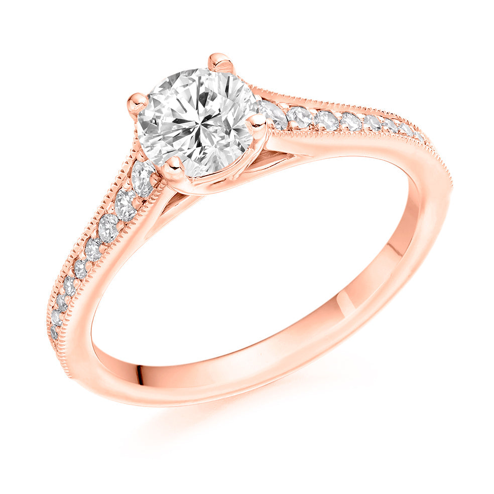 Solitaire with Diamond Set Shoulders Round Brilliant Engagement Ring, 0.75ct in Rose Gold