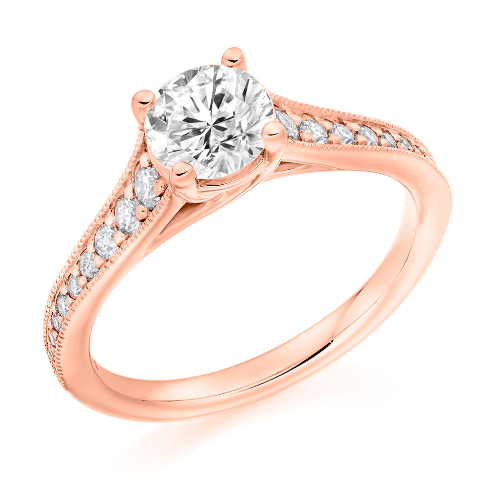 Solitaire with Diamond Set Shoulders Round Brilliant Engagement Ring, 0.90ct in Rose Gold