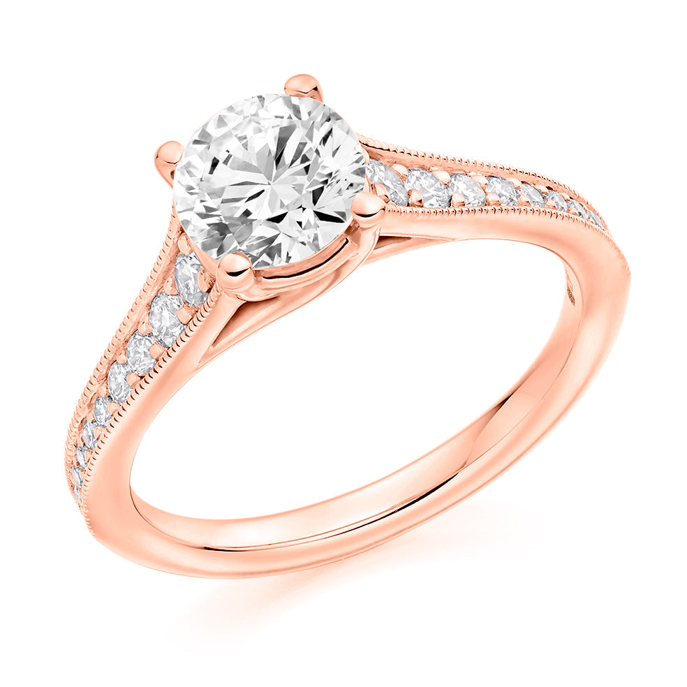 Solitaire with Diamond Set Shoulders Round Brilliant Engagement Ring, 1.00ct in Rose Gold