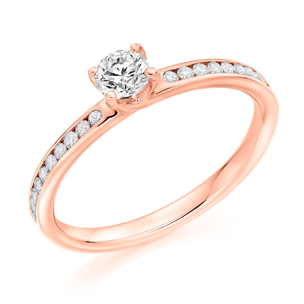 Solitaire with Diamond Set Shoulders Round Brilliant Engagement Ring, 0.25ct in Rose Gold