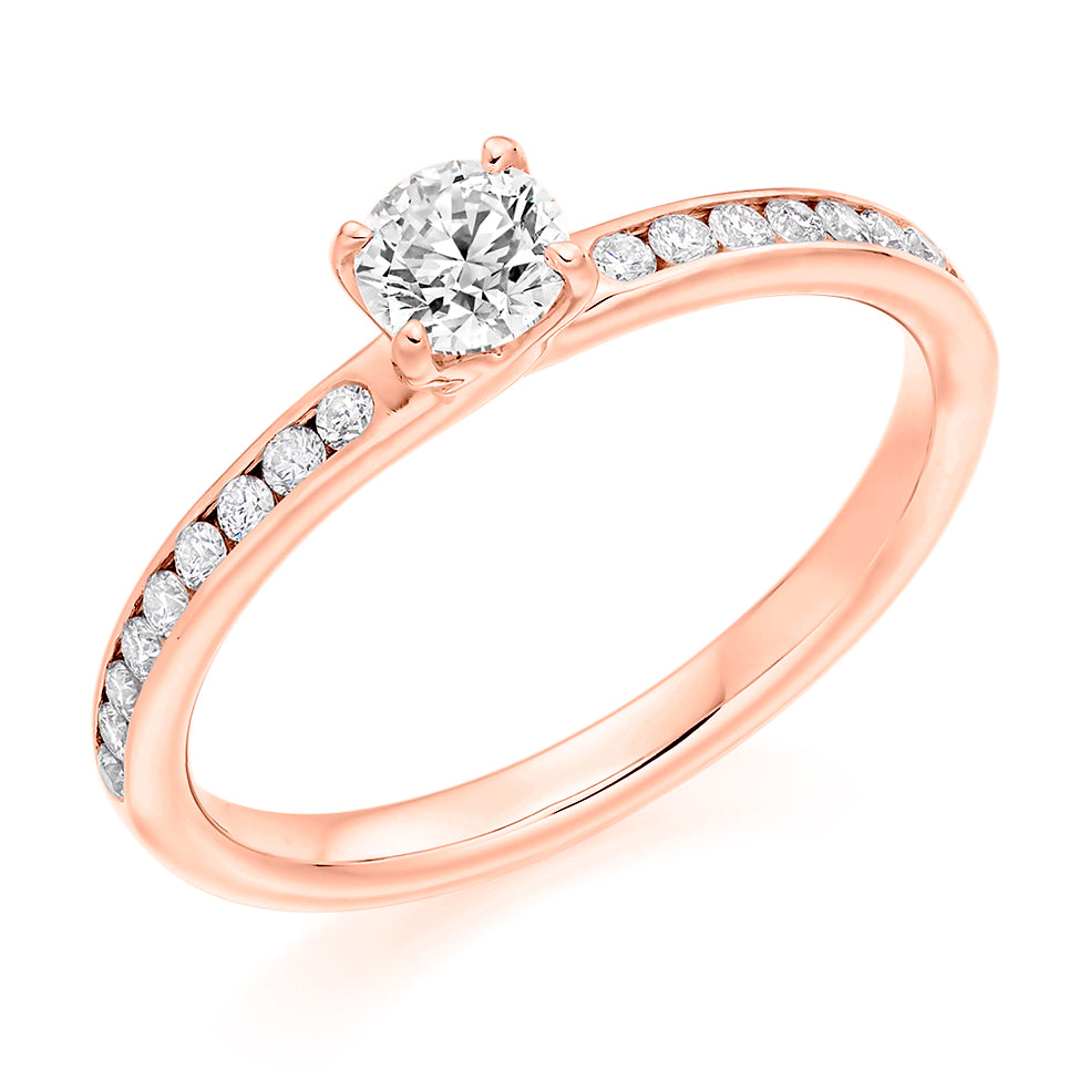 Solitaire with Diamond Set Shoulders Round Brilliant Engagement Ring, 0.33ct in Rose Gold