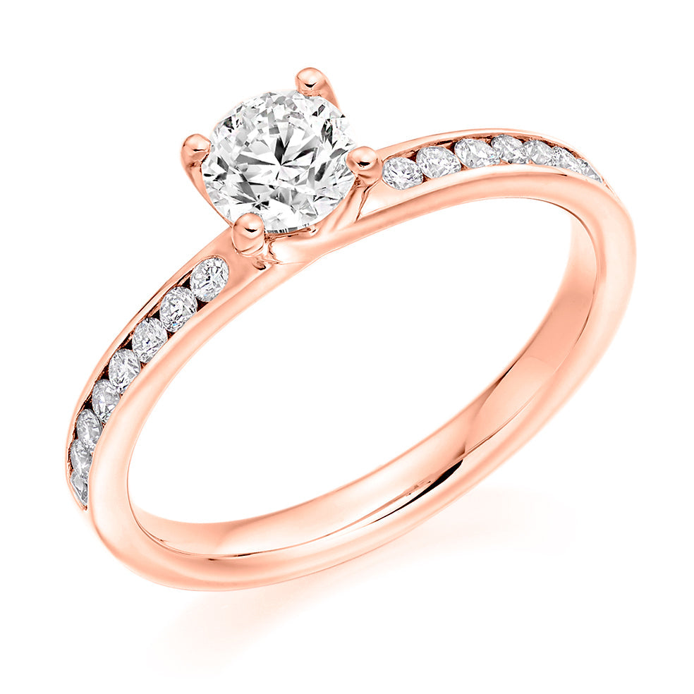 Solitaire with Diamond Set Shoulders Round Brilliant Engagement Ring, 0.50ct in Rose Gold