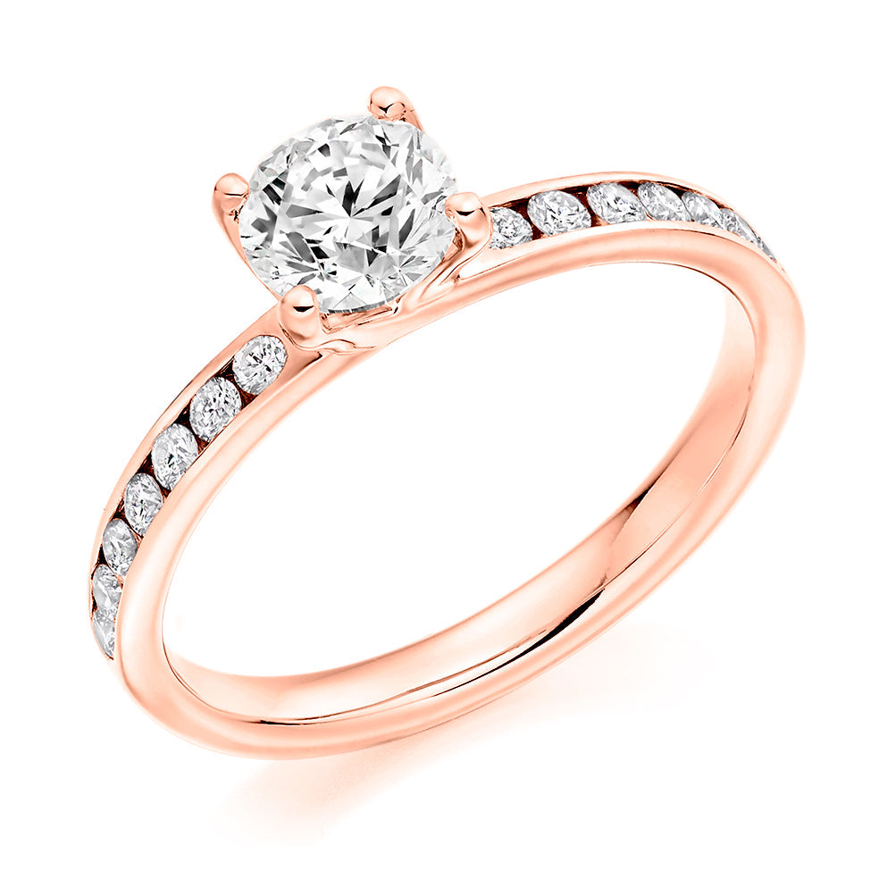 Solitaire with Diamond Set Shoulders Round Brilliant Engagement Ring, 0.75ct in Rose Gold