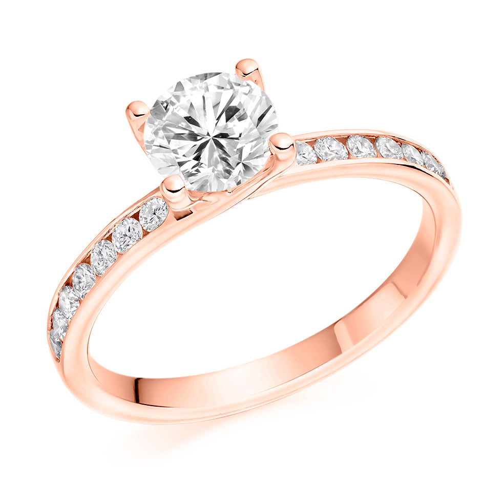 Solitaire with Diamond Set Shoulders Round Brilliant Engagement Ring, 0.90ct in Rose Gold