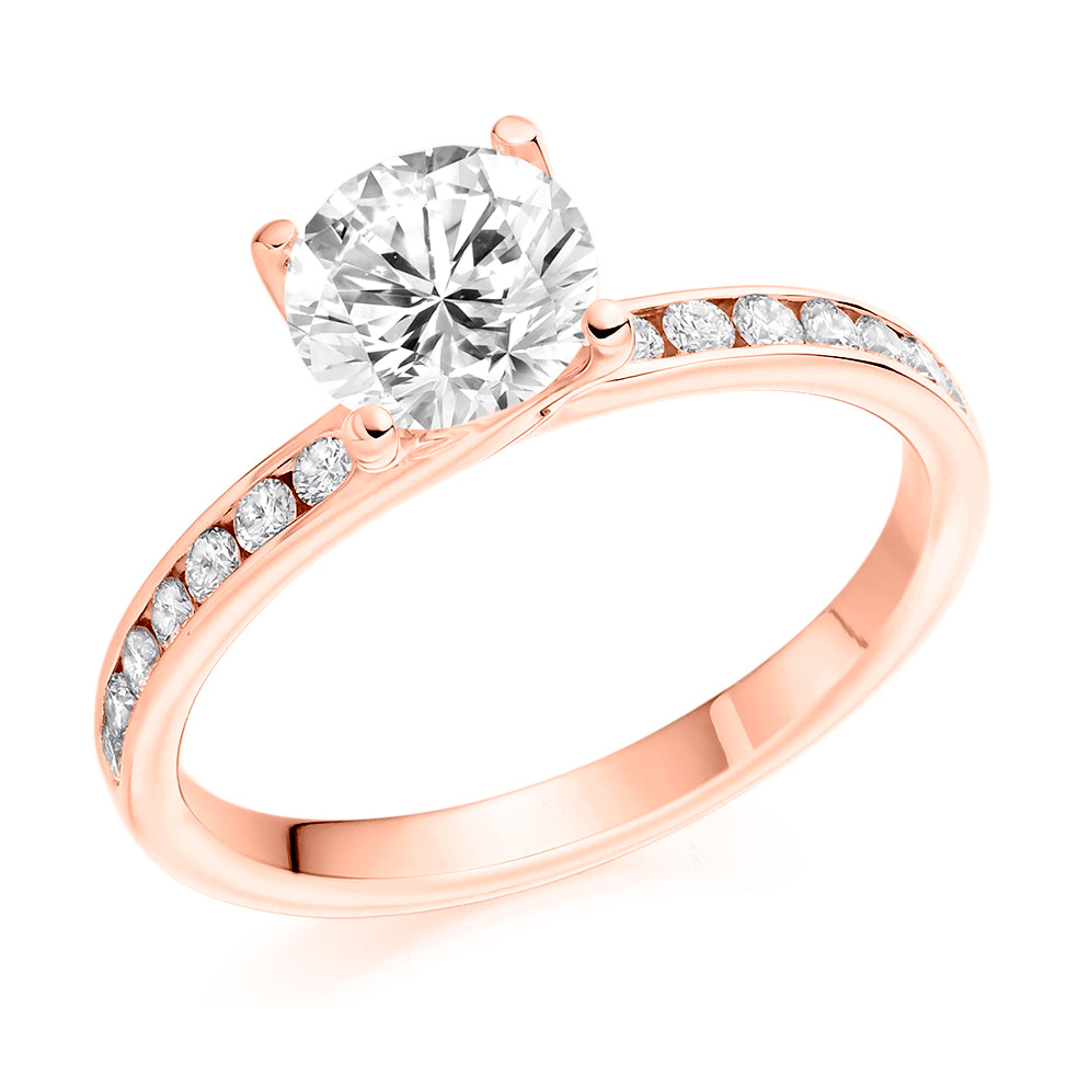 Solitaire with Diamond Set Shoulders Round Brilliant Engagement Ring, 1.00ct in Rose Gold