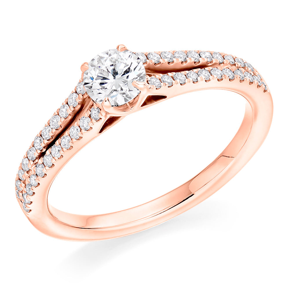 Solitaire with Diamond Set Shoulders Round Brilliant Engagement Ring, 0.33ct in Rose Gold