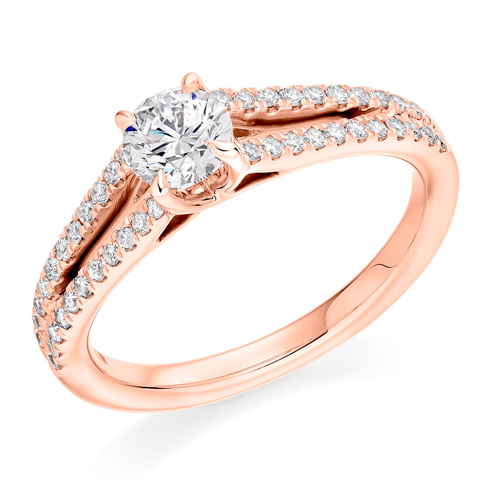 Solitaire with Diamond Set Shoulders Round Brilliant Engagement Ring, 0.50ct in Rose Gold