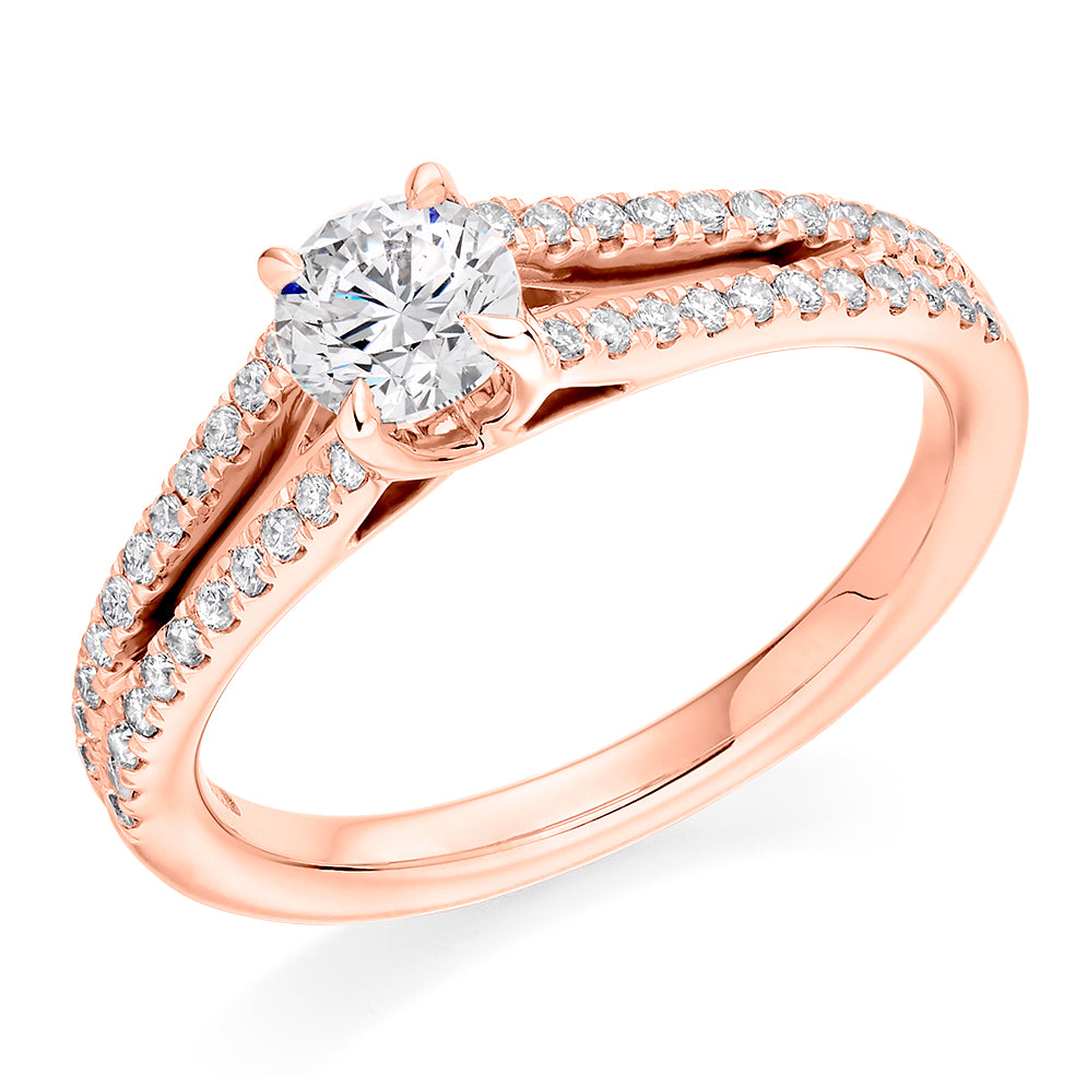 Solitaire with Diamond Set Shoulders Round Brilliant Engagement Ring, 0.50ct in Rose Gold