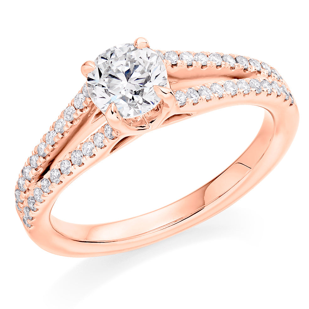 Solitaire with Diamond Set Shoulders Round Brilliant Engagement Ring, 0.75ct in Rose Gold