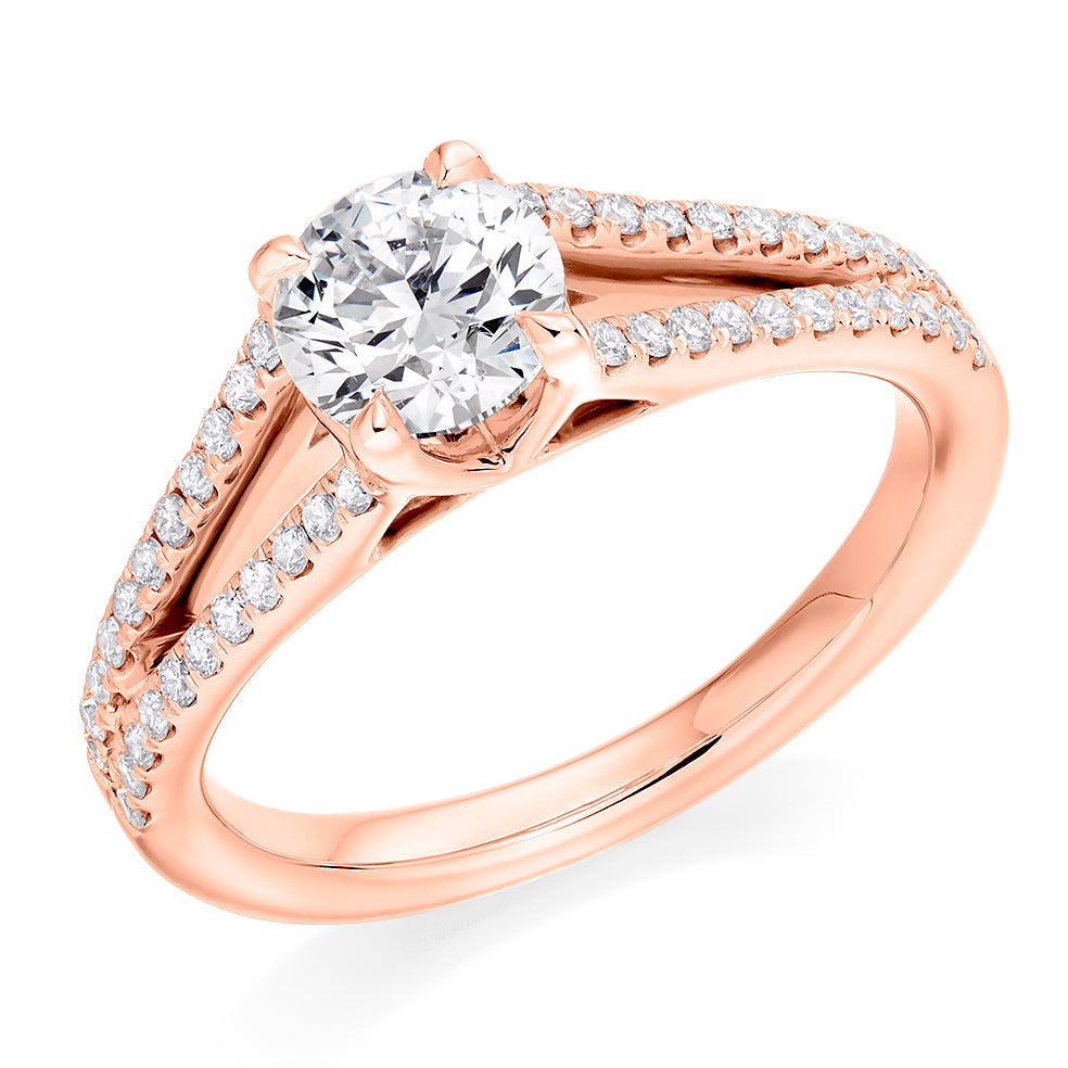 Solitaire with Diamond Set Shoulders Round Brilliant Engagement Ring, 0.90ct in Rose Gold