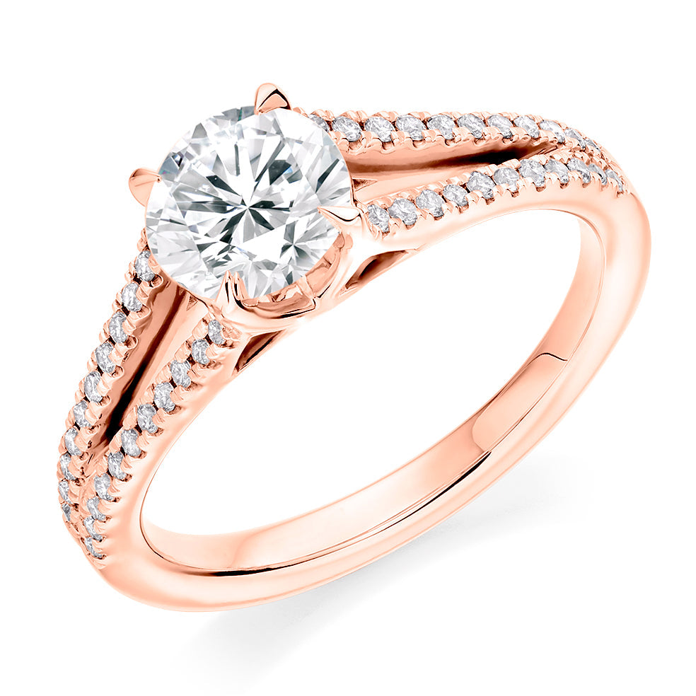 Solitaire with Diamond Set Shoulders Round Brilliant Engagement Ring, 1.00ct in Rose Gold