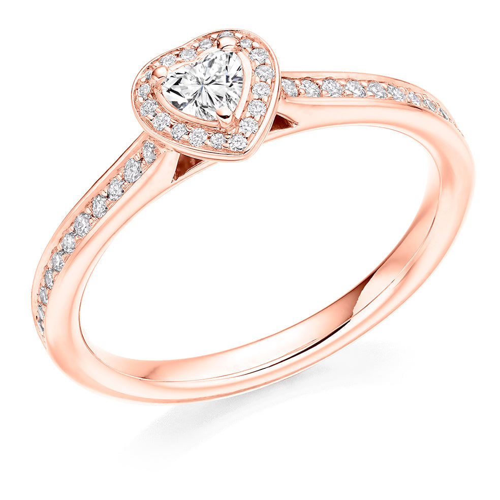 Pavé Halo Heart Cut Engagement Ring, 0.15ct in Rose Gold