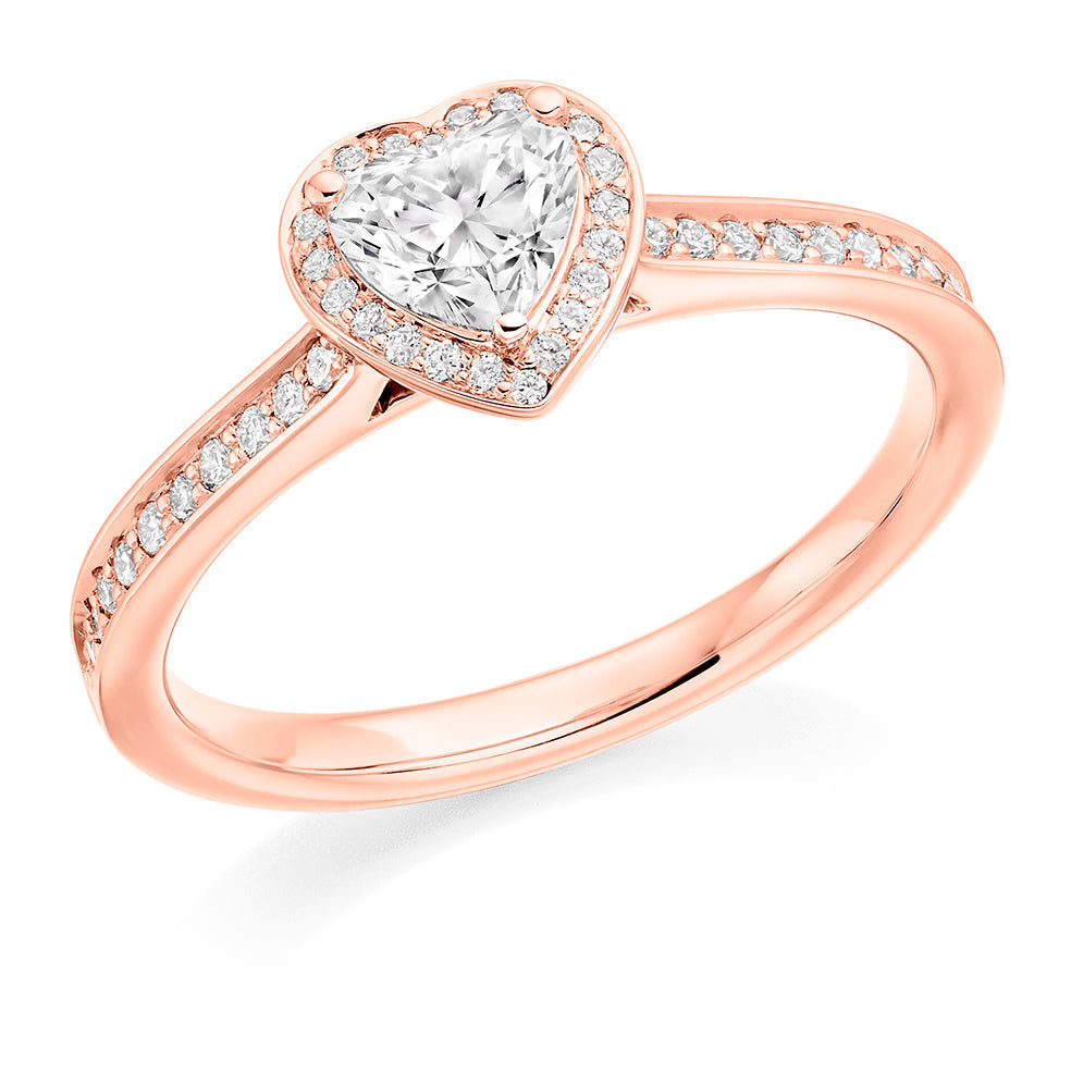 Fine Pavé Halo Heart Cut Engagement Ring in Rose Gold