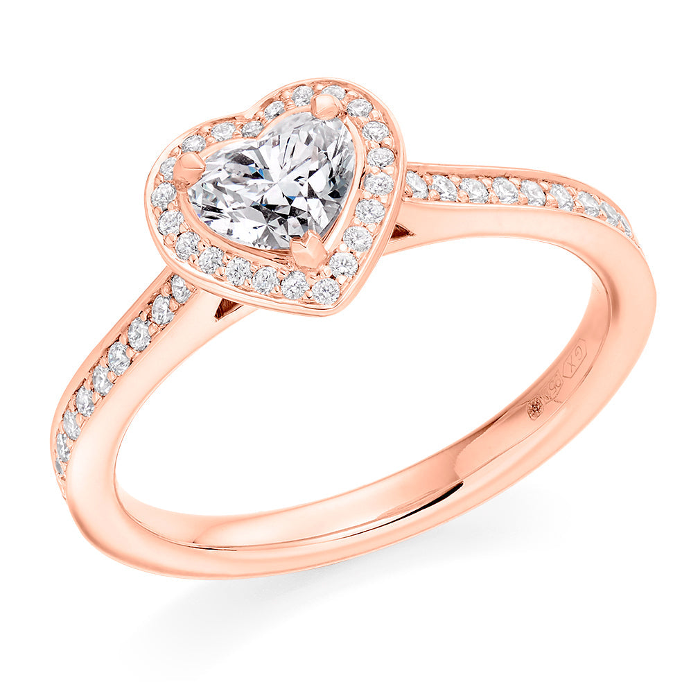 Grain-Set Halo Heart Cut Engagement Ring in Rose Gold