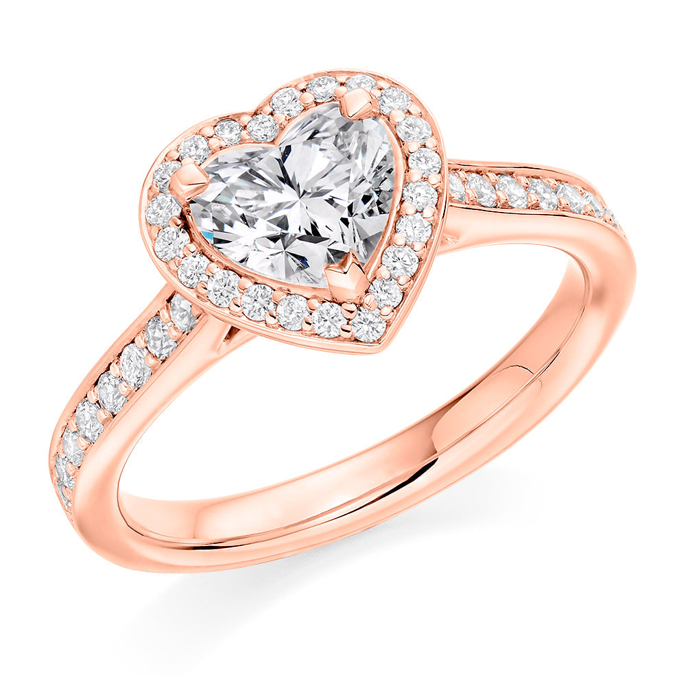 Pavé Halo Heart Cut Engagement Ring, 1.0ct in Rose Gold