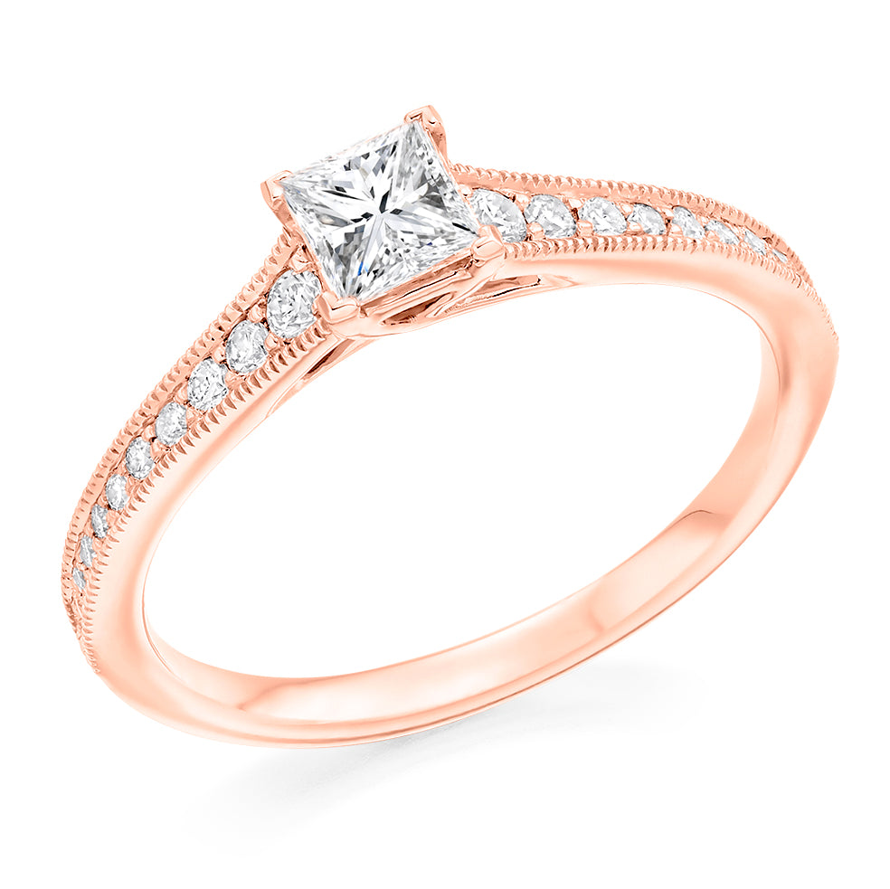 Fine Pavé Solitaire Princess Cut Engagement Ring, 0.33ct in Rose Gold