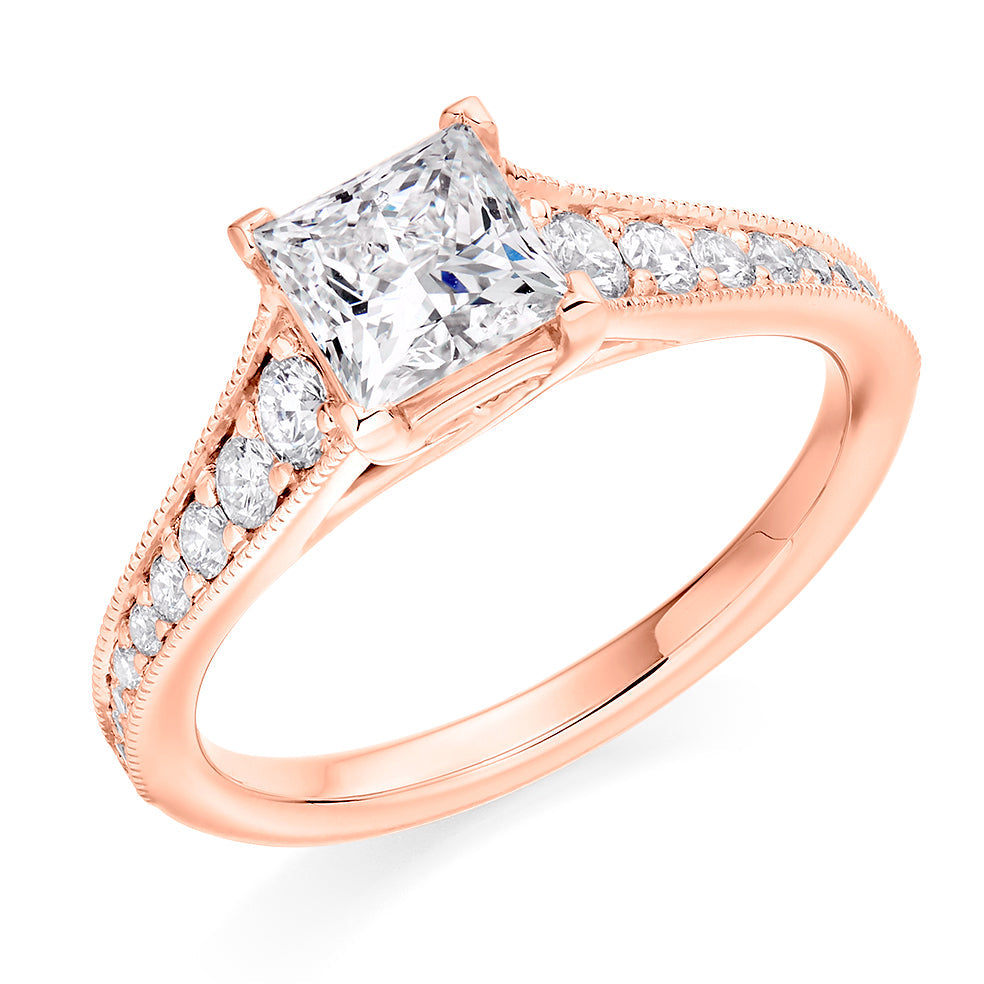 Grain-Set Solitaire Princess Cut Engagement Ring, 1.0ct in Rose Gold
