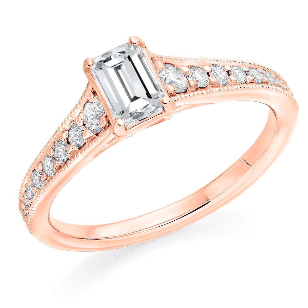 Pavé-Shouldered Solitaire Emerald Cut Engagement Ring, 0.5ct in Rose Gold