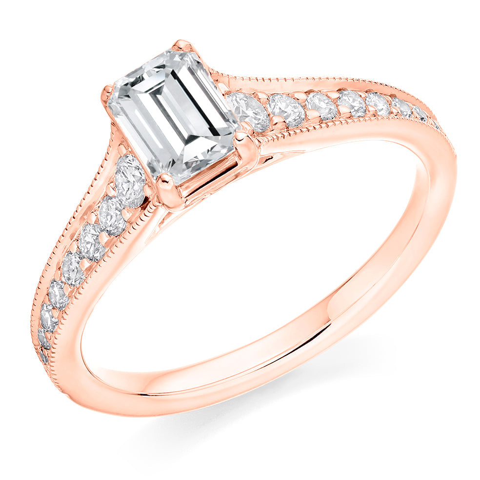 Grain-Set Solitaire Emerald Cut Engagement Ring, 0.75ct in Rose Gold