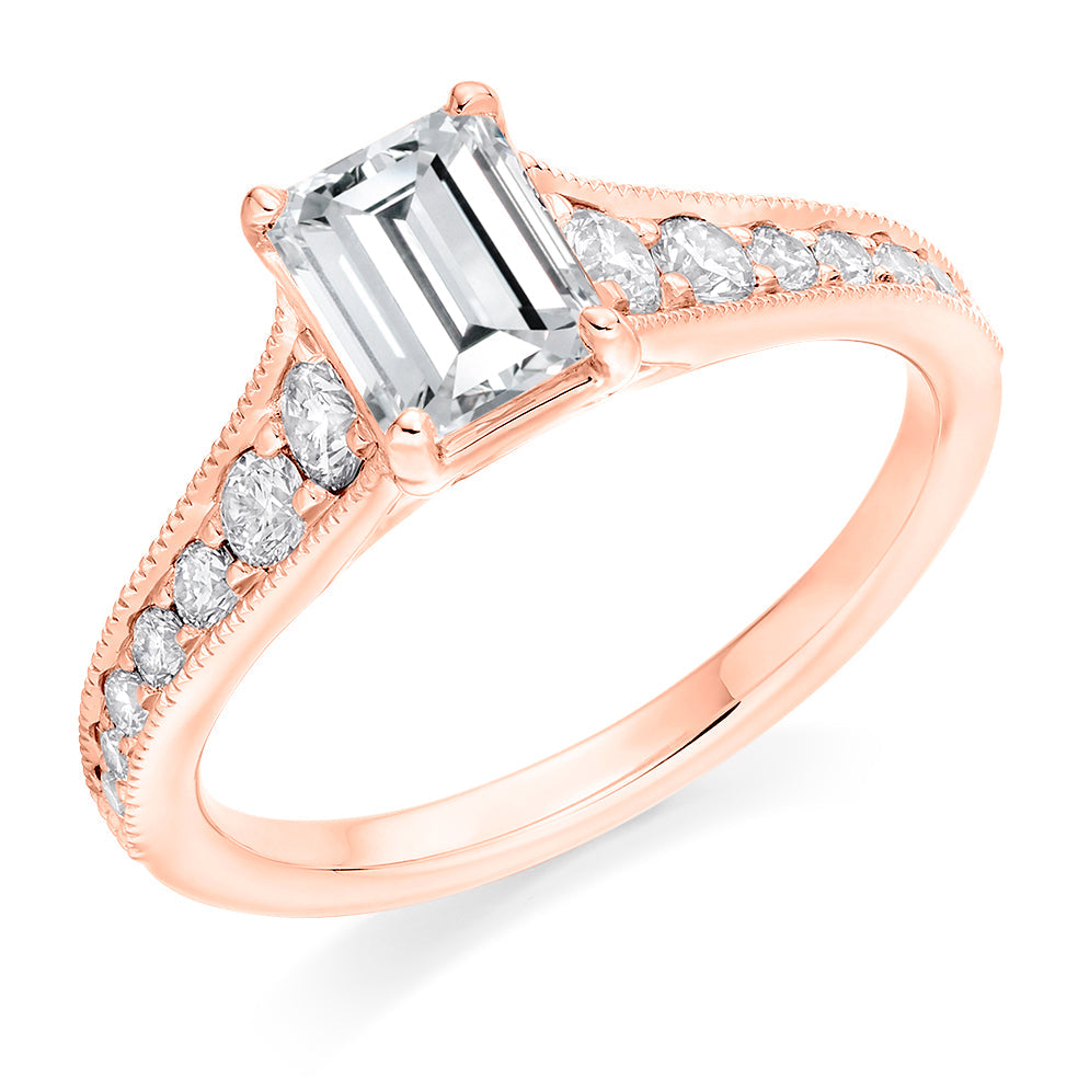 Fine Pavé Solitaire Emerald Cut Engagement Ring, 1.0ct in Rose Gold