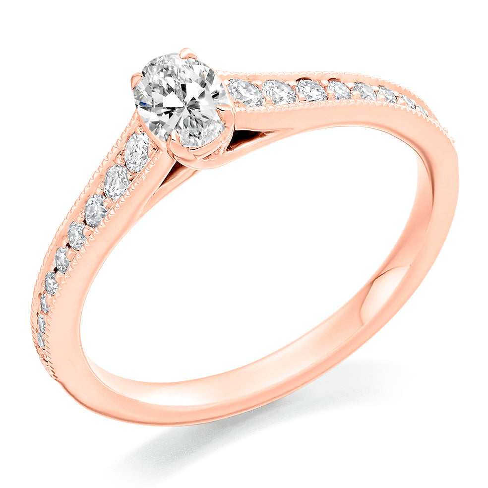 Fine Pavé Solitaire Oval Cut Engagement Ring, 0.25ct in Rose Gold