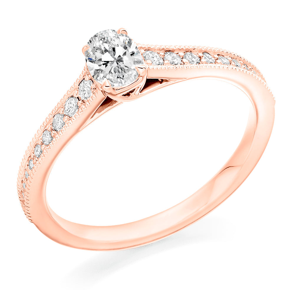 Pavé-Shouldered Solitaire Oval Cut Engagement Ring, 0.33ct in Rose Gold