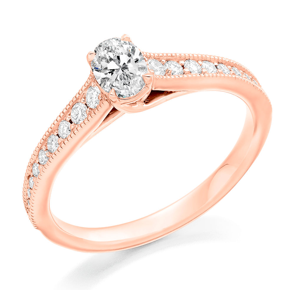 Grain-Set Solitaire Oval Cut Engagement Ring, 0.4ct in Rose Gold