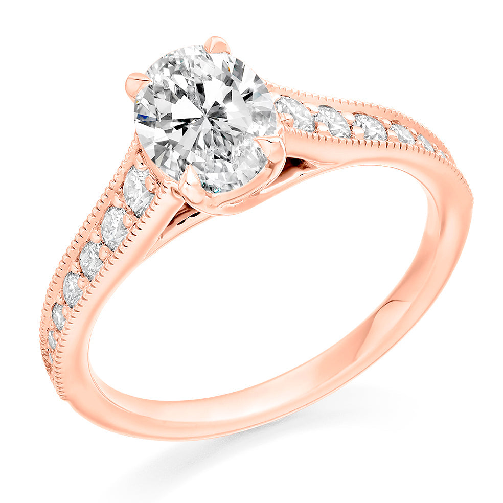 Grain-Set Solitaire Oval Cut Engagement Ring in Rose Gold