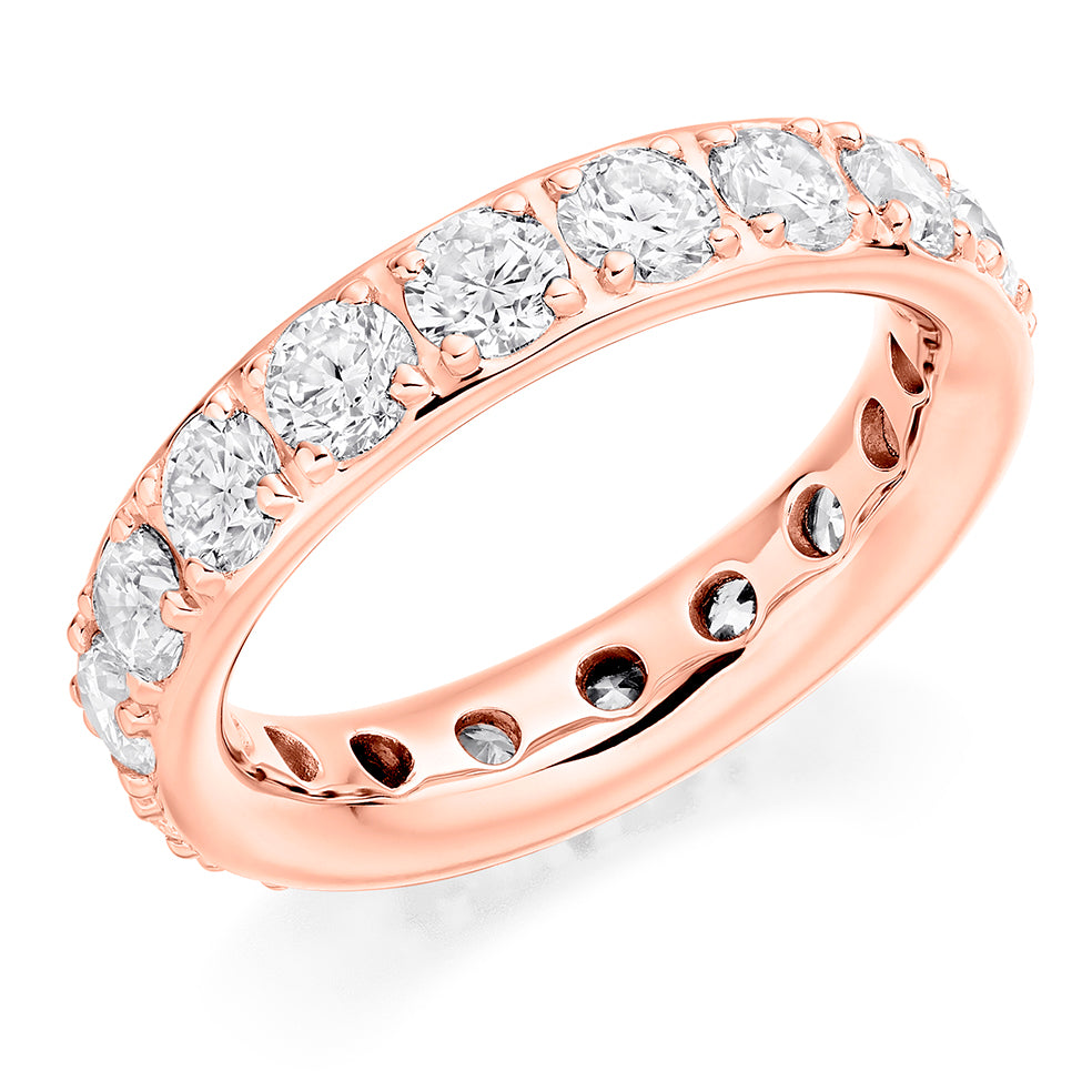 Claw-Set Diamond Full Eternity Ring B, 3.0ct in Rose Gold