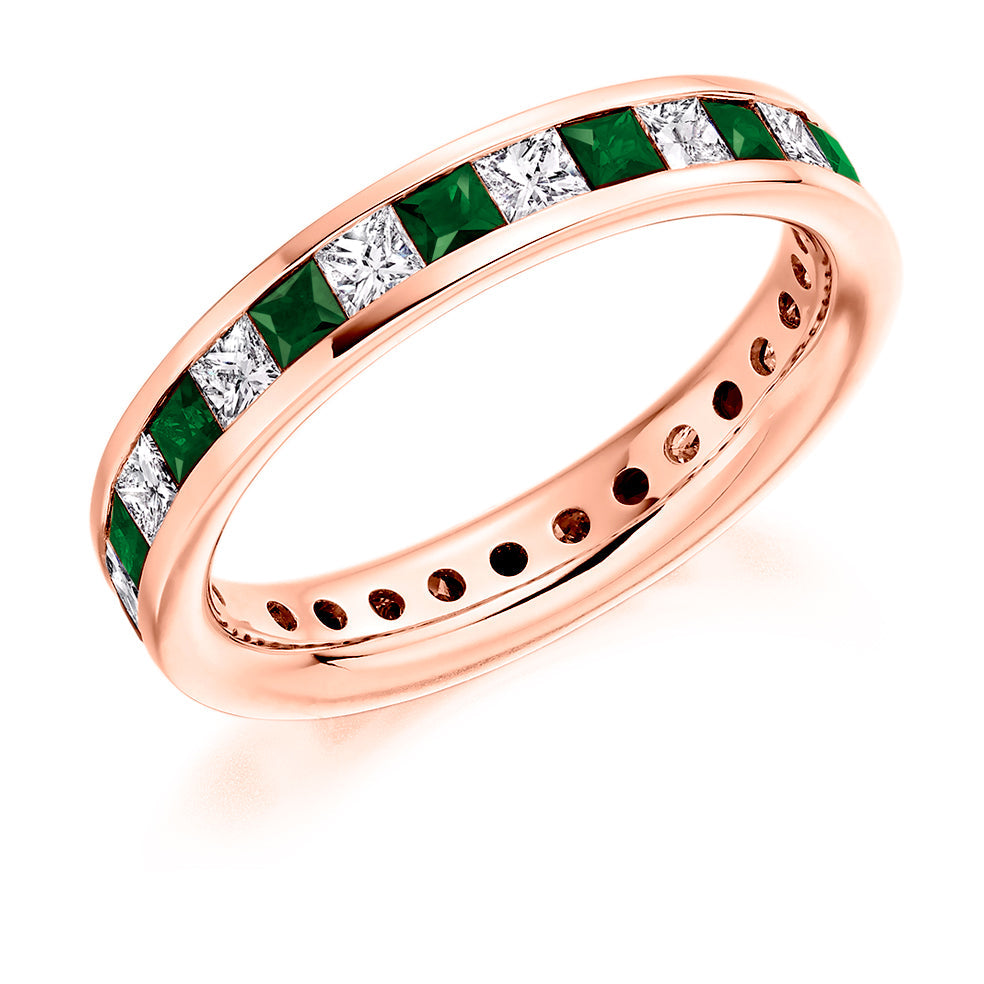 Emerald & Diamond Full Eternity Ring, 1.02ct in Rose Gold