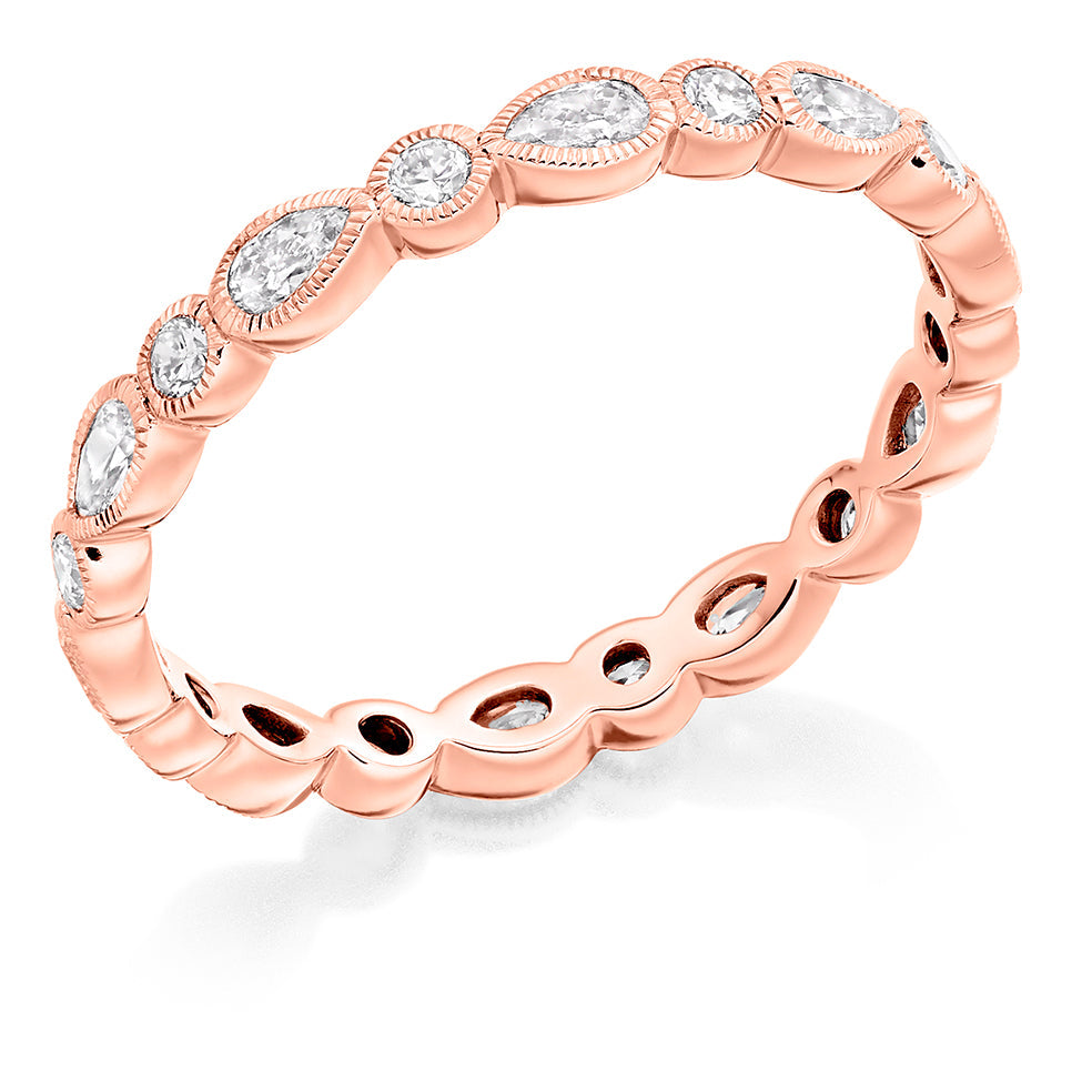 Milgrain Rubover Diamond Full Eternity Ring B, 0.75ct in Rose Gold
