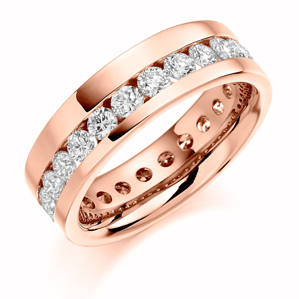 Offset Channel-Set Diamond Full Eternity Ring with Right-Hand, 1.5ct in Rose Gold
