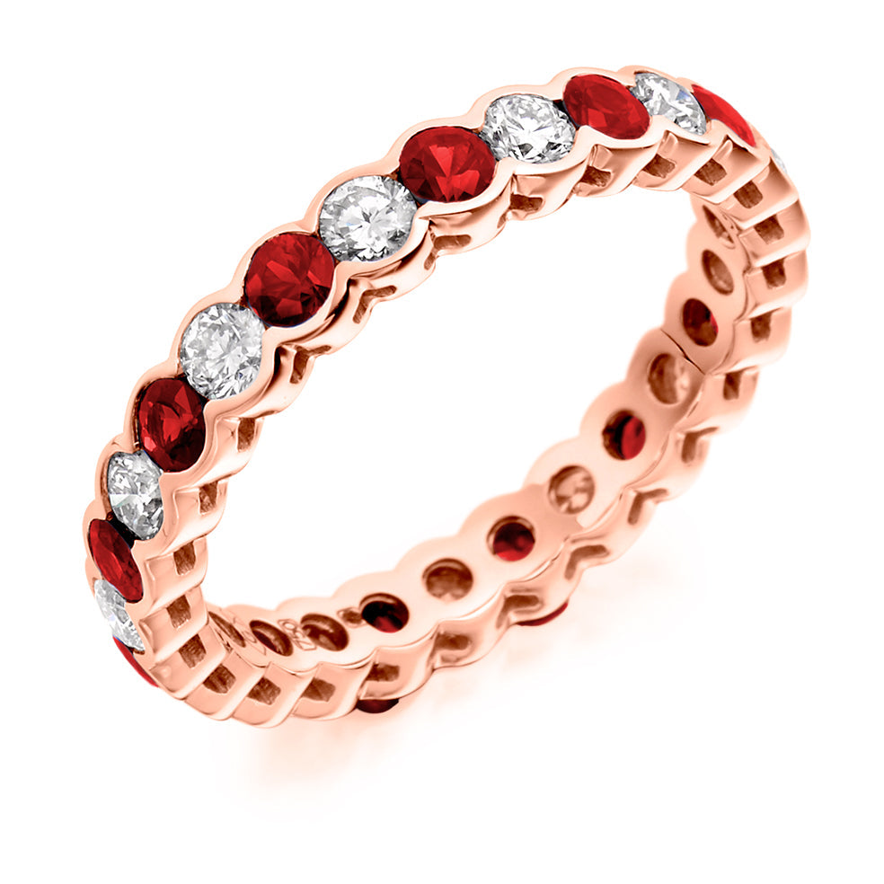 Ruby & Diamond Full Eternity Ring, 0.83ct in Rose Gold
