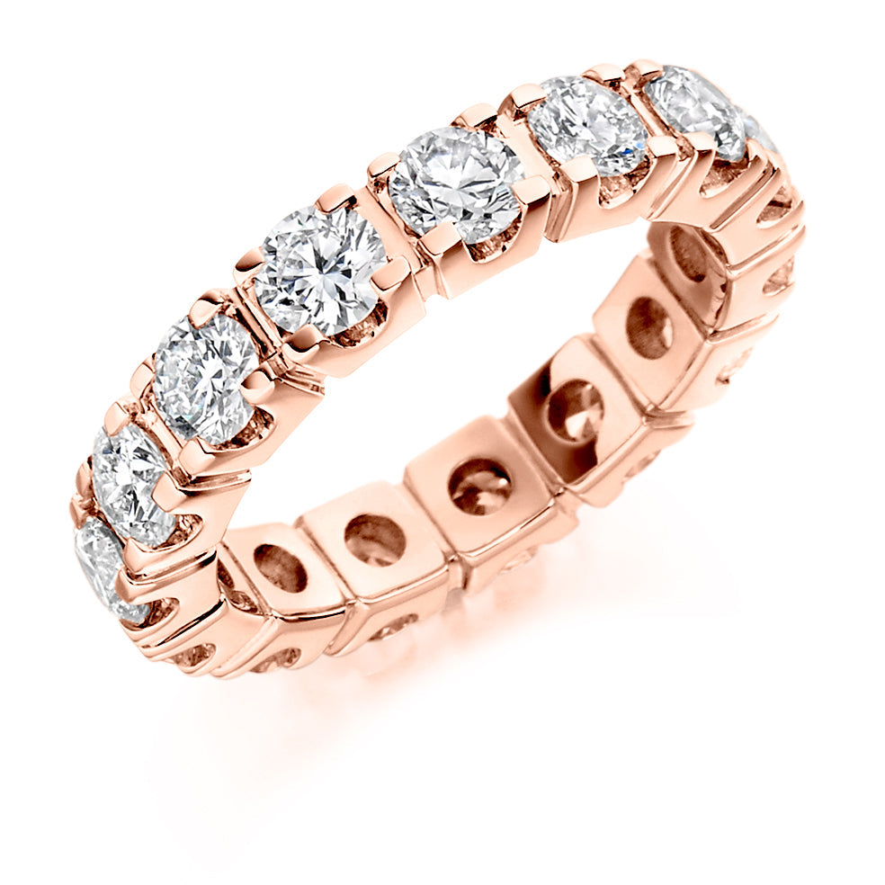 Claw-Set Diamond Full Eternity Ring, 3.3ct in Rose Gold