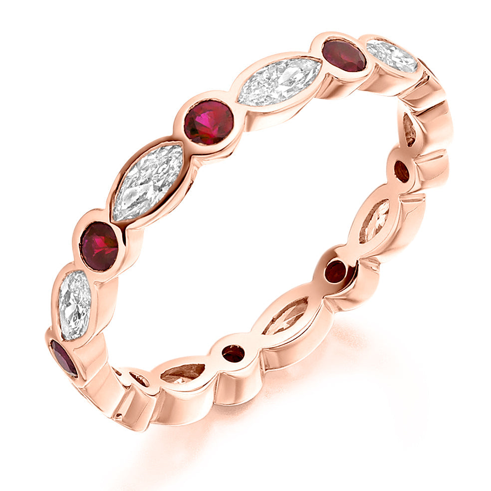 Ruby & Diamond Full Eternity Ring, 0.86ct in Rose Gold