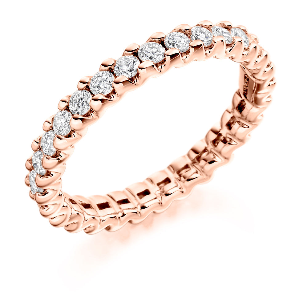 Claw-Set Diamond Full Eternity Ring B, 1.0ct in Rose Gold