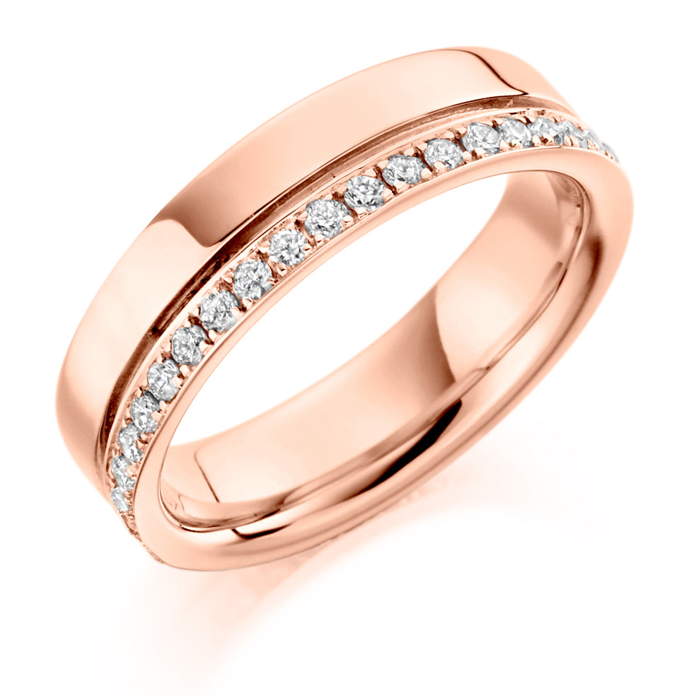 Offset Grain-Set Diamond Full Eternity Ring, 0.6ct in Rose Gold