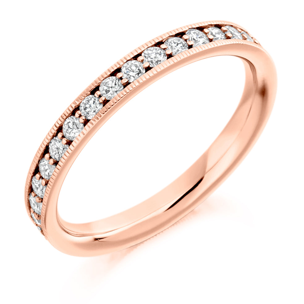 Milgrain Grain-Set Diamond Full Eternity Ring, 0.75ct in Rose Gold