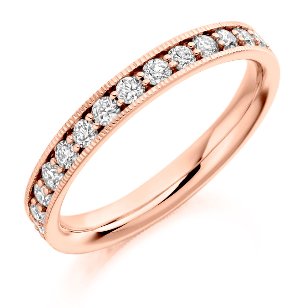 Milgrain Grain-Set Diamond Full Eternity Ring, 1.0ct in Rose Gold