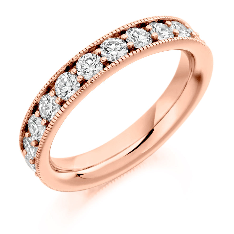 Milgrain Grain-Set Diamond Full Eternity Ring, 2.0ct in Rose Gold