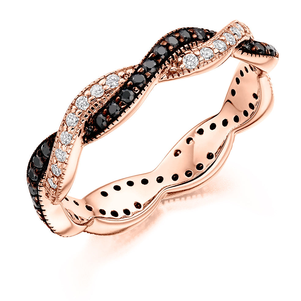 Black Diamond & Diamond Full Eternity Ring, 0.25ct in Rose Gold