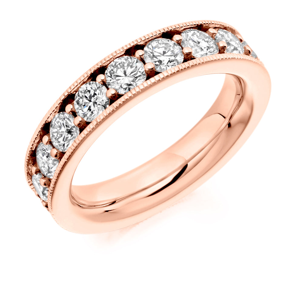 Milgrain Grain-Set Diamond Full Eternity Ring, 3.0ct in Rose Gold