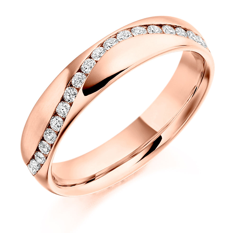 Offset Channel-Set Diamond Full Eternity Ring, 0.6ct in Rose Gold