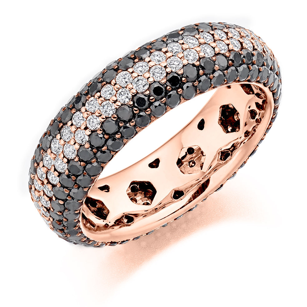 Black Diamond & Diamond Full Eternity Ring, 0.95ct in Rose Gold