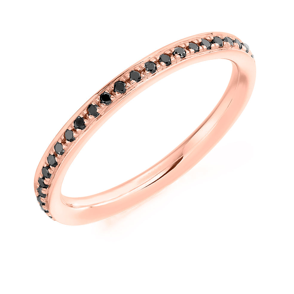 Black Diamond & Diamond Full Eternity Ring with Grain-Set in Rose Gold