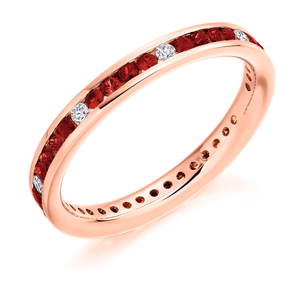 Ruby & Diamond Full Eternity Ring, 0.13ct in Rose Gold