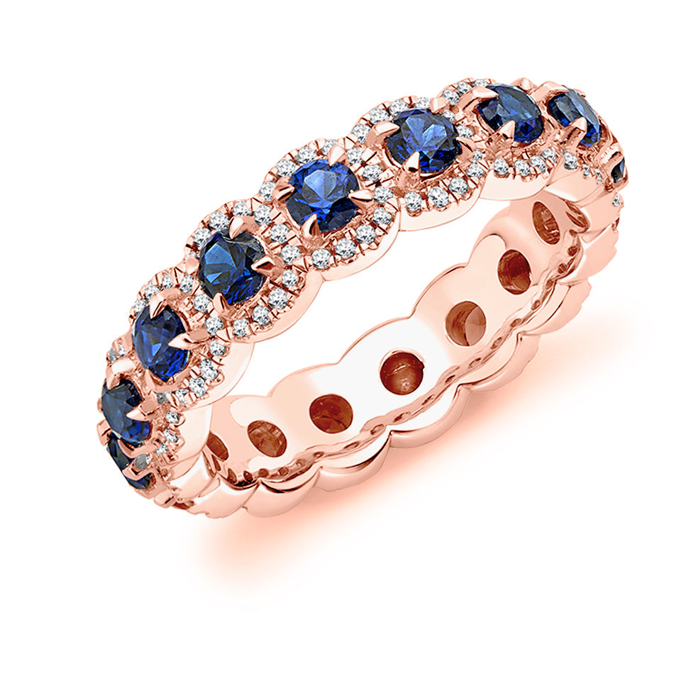 Sapphire & Diamond Full Eternity Ring with Right-Hand, 0.35ct in Rose Gold