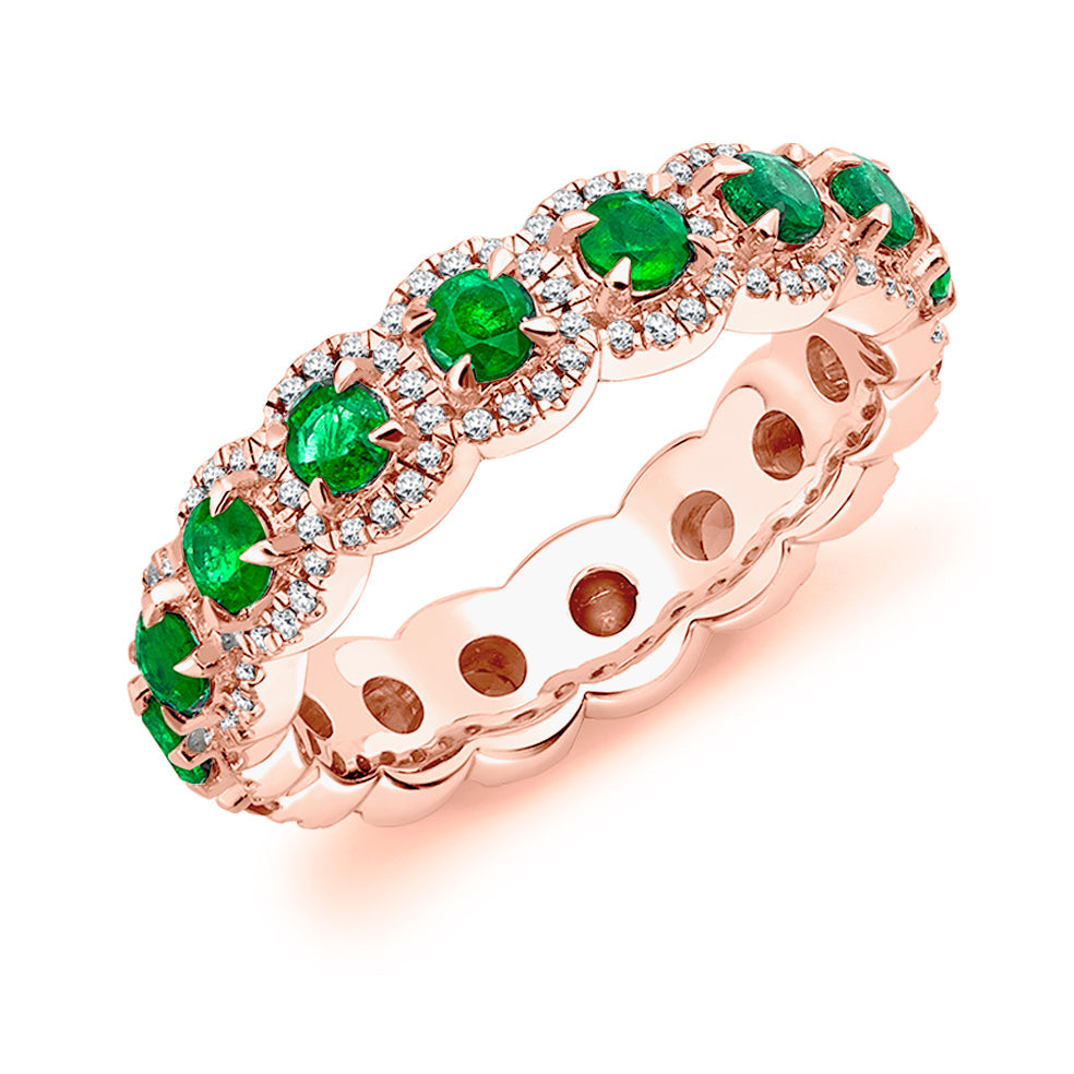 Emerald & Diamond Full Eternity Ring, 0.35ct in Rose Gold